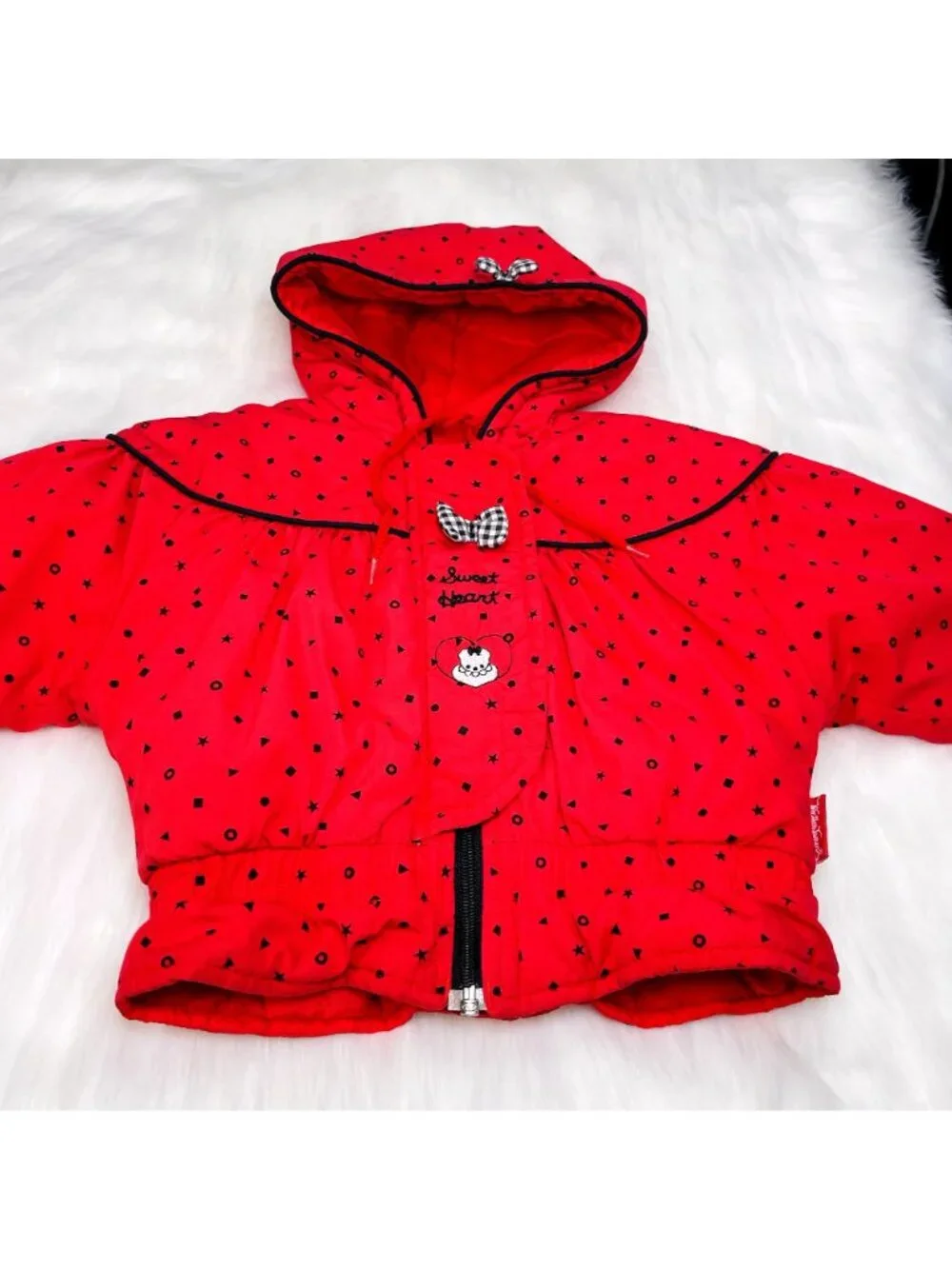 Vintage 90s Teddy Bear Heart + Bow Hooded Bubble Puffer Jacket Coat 18m / 24m